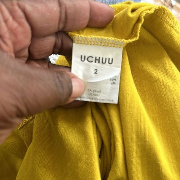 UCHUU Mustard Asymmetric Tee Shirt Dress 2=M - Picture 8 of 9